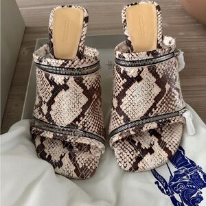 Burberry Brown & Cream Snake-Print Zip-Trim Slide Mules